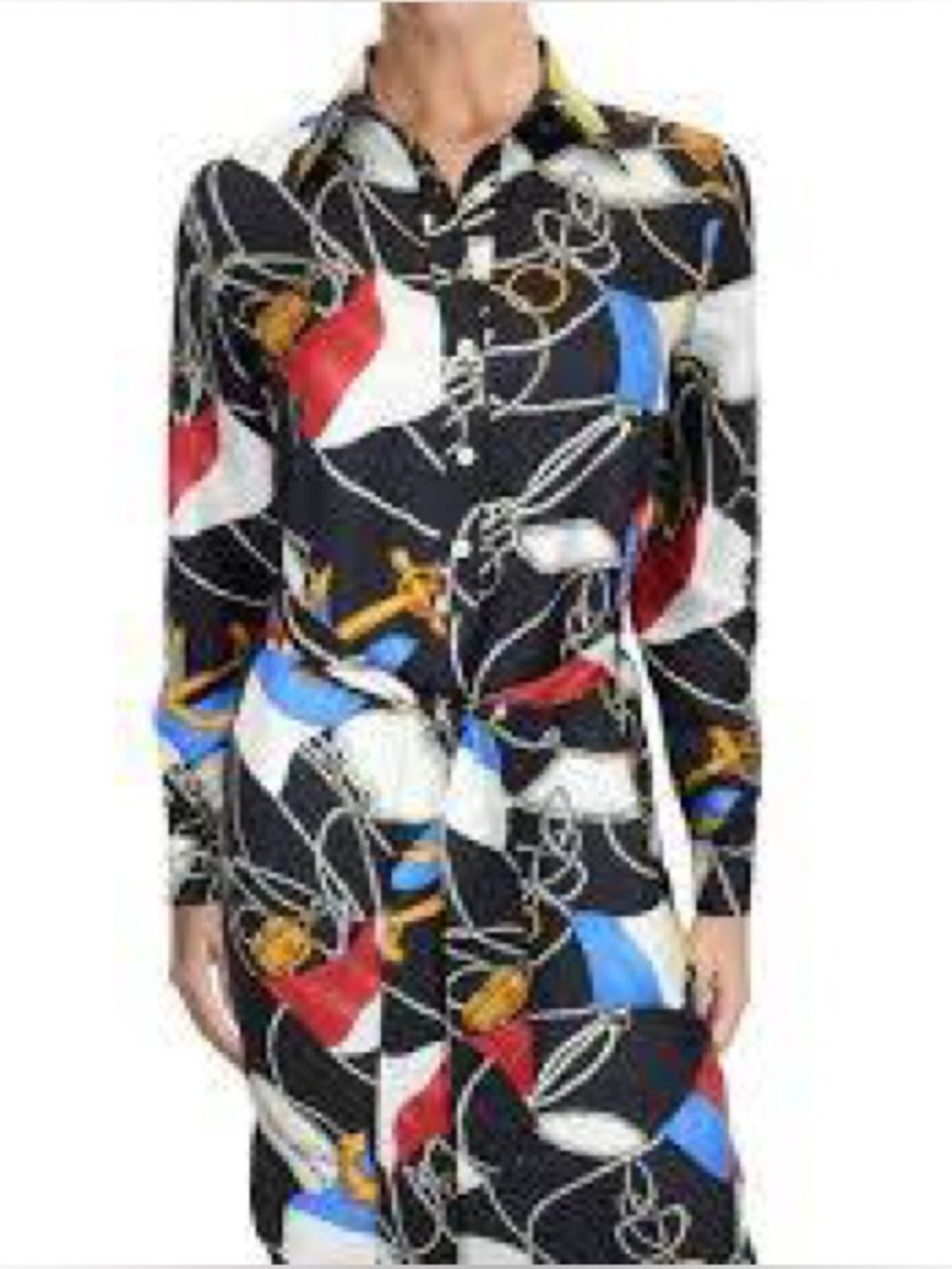 Lauren Ralph Lauren 100% Sill Nautical Print Shirt Dress